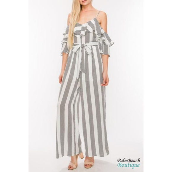 Cold Shoulder Jumpsuit White/Black - Picture 2 of 3